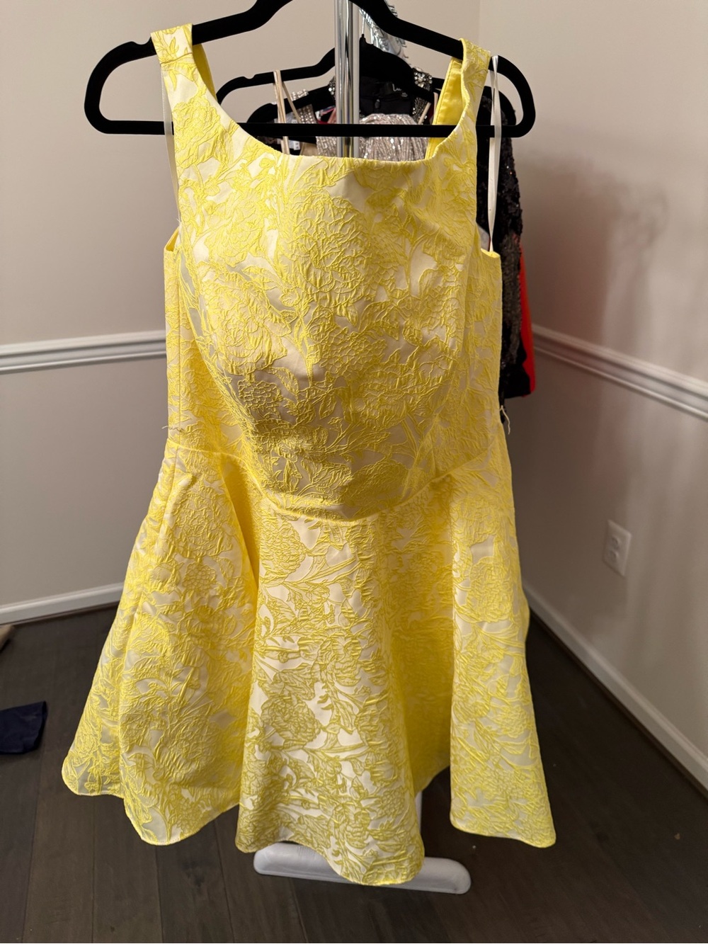 Bright Yellow Floral Fit-and-Flare Dress